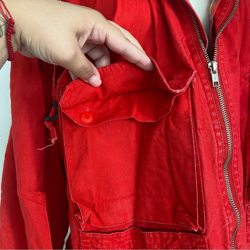 VINTAGE RAF ROUGHWEAR Red Plaid Lined Oversized Zip Up Hooded Jacket - Picture 5 of 12